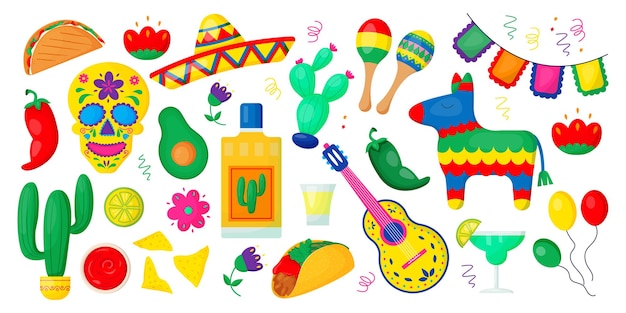 Cinco de Mayo viering in Mexico iconen set ontwerp element