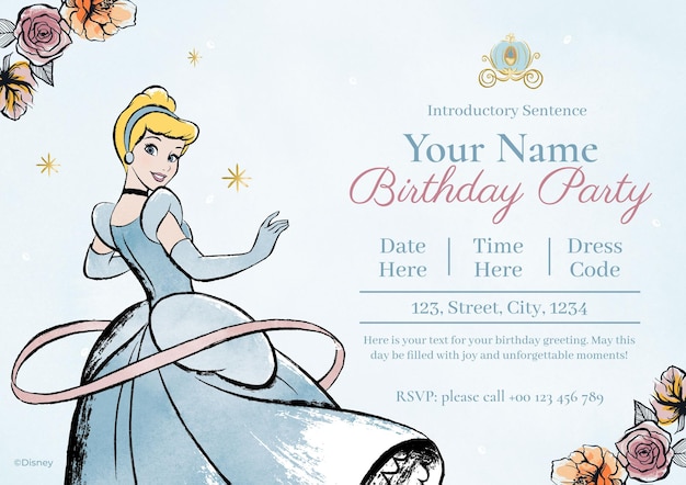 Vector cinderella birthday invitation