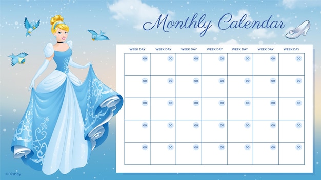 Vector cinderella monthly calendar