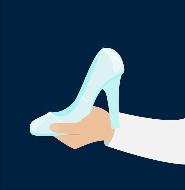 Cinderella tries on the glass slipper vector flat