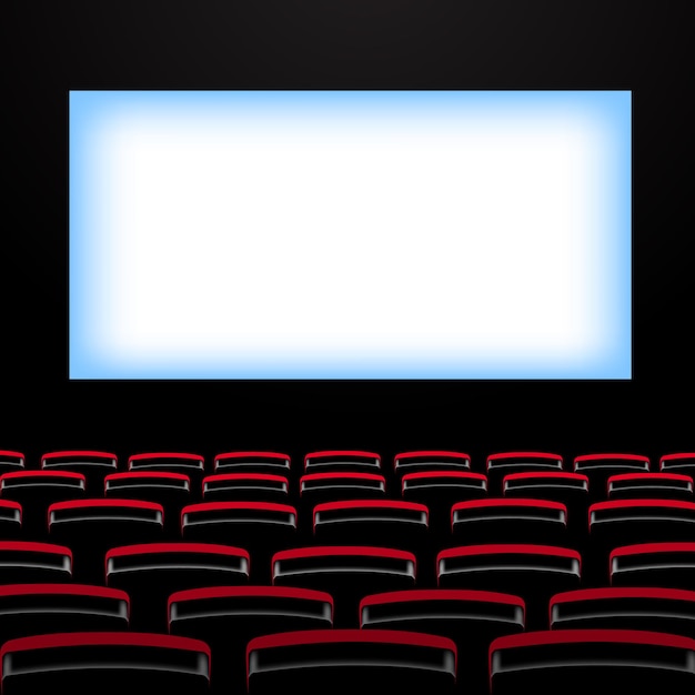 cinema auditorium with screen and seats.
