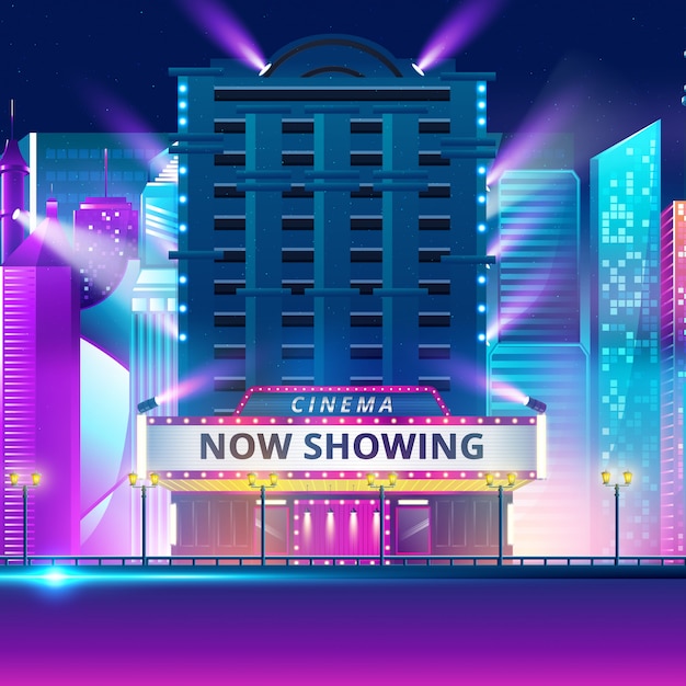 Cinema building on background of city