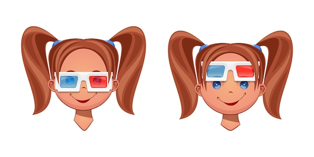 Vector cinema cartoon icons with the face of a girl