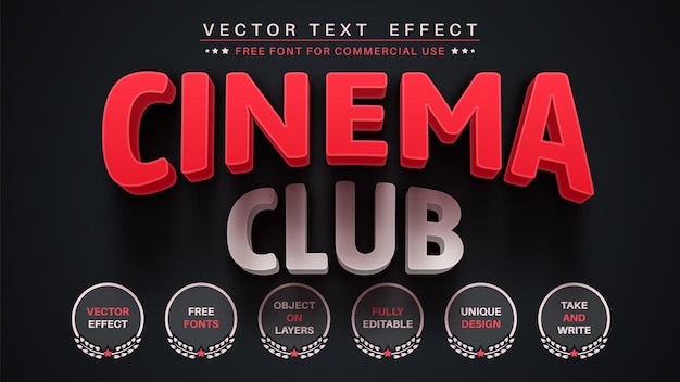 Vettore cinema club modifica effetto testo stile carattere modificabile