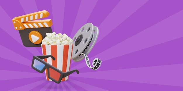映画コンセプト 新しい映画を見始める 3Dフィルムリール ポップコーンバケット アナグリフ眼鏡
