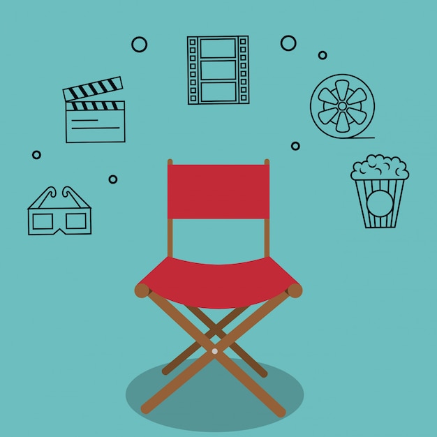 Vector cinema director chair with icons