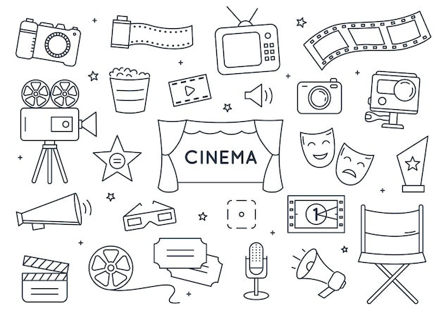 Insieme di elementi di doodle del cinema