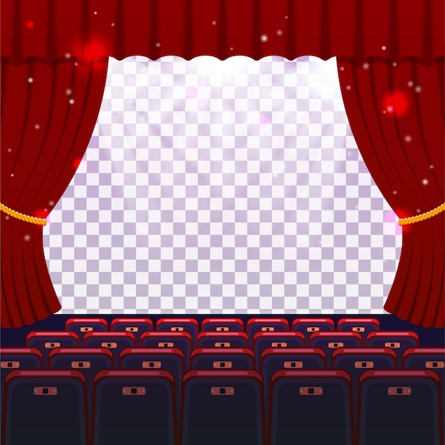 Cinema hall with seats and transparent screen