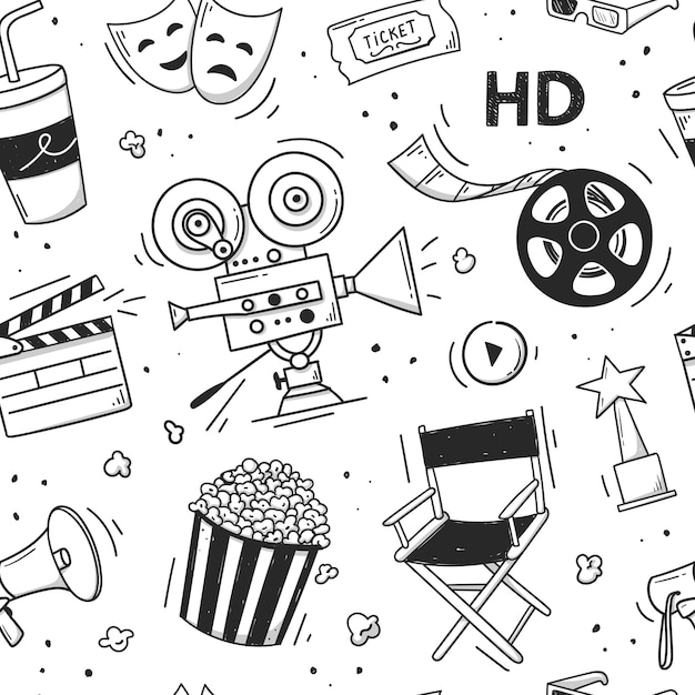 Vettore cinema disegno a mano di una telecamera da cinema