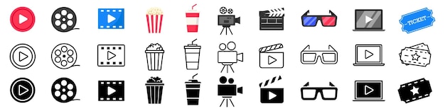 Cinema icons Cinema set Linear silhouette flat icons