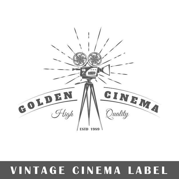 Vettore etichetta del cinema su sfondo bianco. elemento. modello per logo, segnaletica, branding. illustrazione