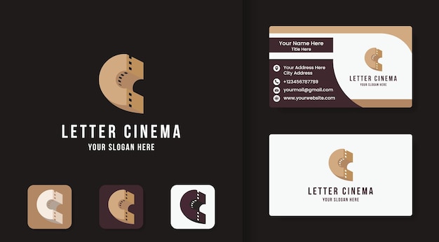 Cinema letter c logo en visitekaartje ontwerp
