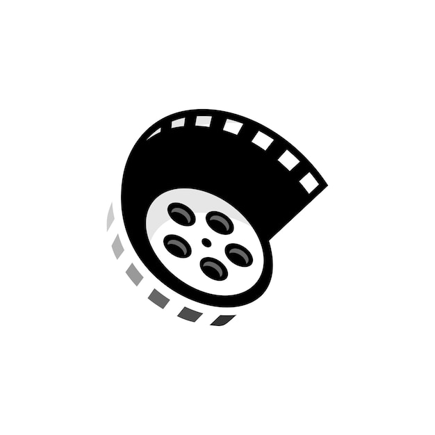 Bobina di film in bianco e nero con logo del cinema