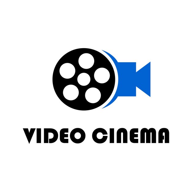 Cinema logo concept camera video with flat black and blue color style