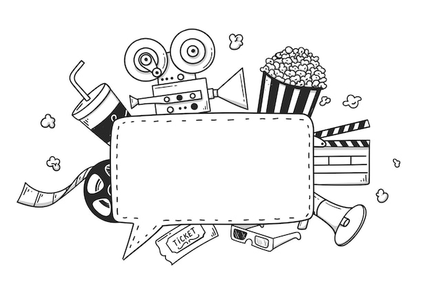 Cinema met de hand getekende doodle van filmcamera