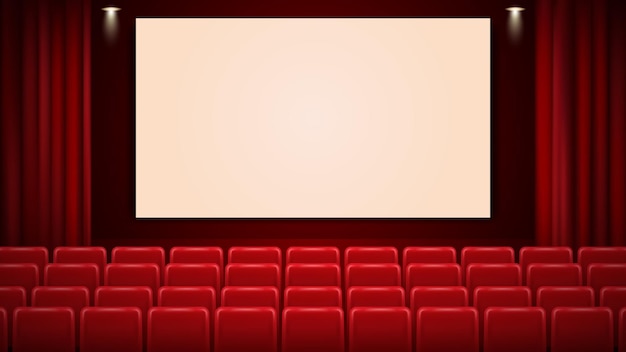 Vector cinema mockup with blank white screen template background