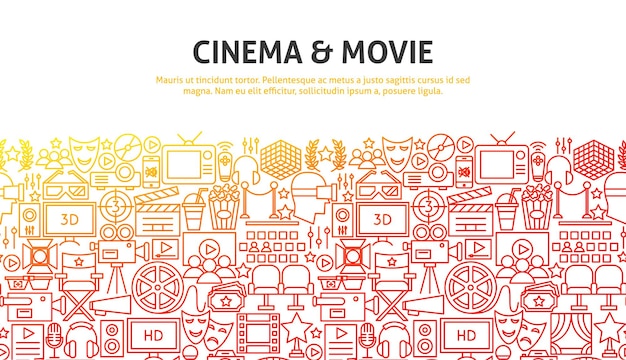 Cinema e concetto di film. illustrazione vettoriale di linea website design. modello di bandiera.