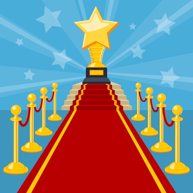 Vector cinema and movie concept with flat icons red carpet award, vector illustration