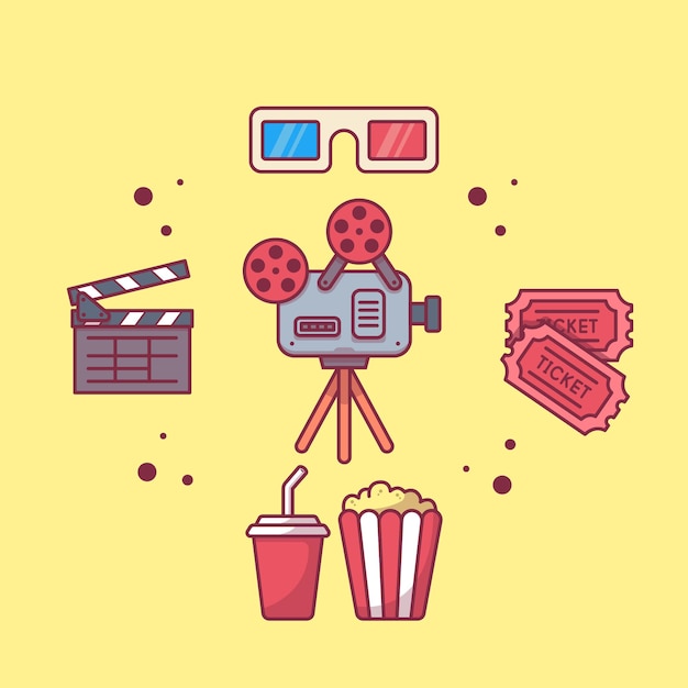 Cinema movie elements icons set