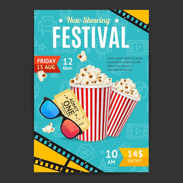 Cinema Movie Festival Placard Banner Card Vector