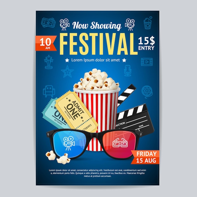 Cinema movie festival poster card template vector