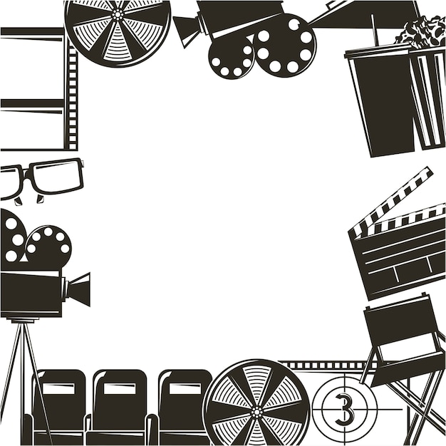 Vector cinema movie film equipment set icons