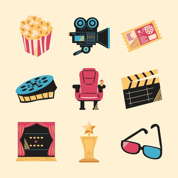 Vector cinema and movie icons set