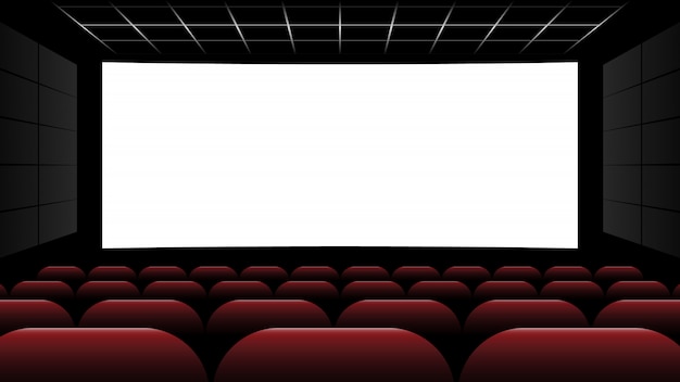 cinema movie theater with blank screen and red seat