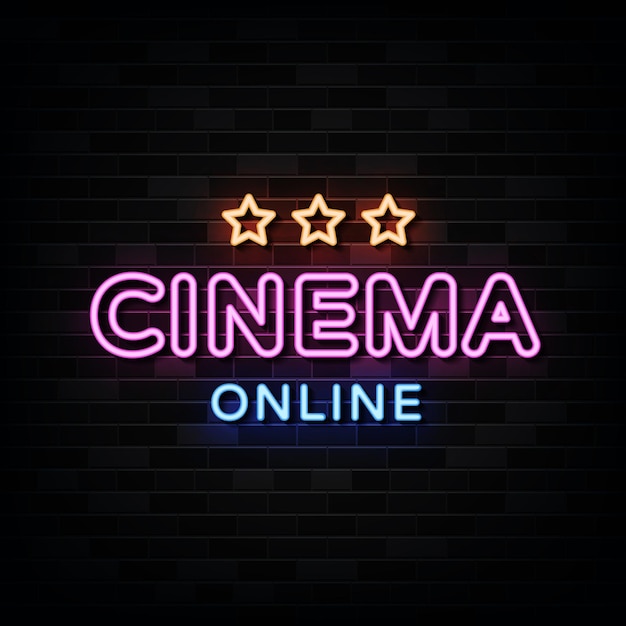 Cinema online neonreclames op zwarte muur