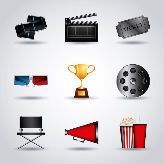 cinema related icon set over white background