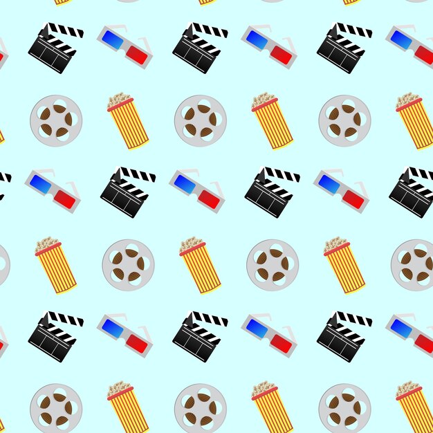 Vector cinema seamless pattern movie film popcorn and film strip vector illustration