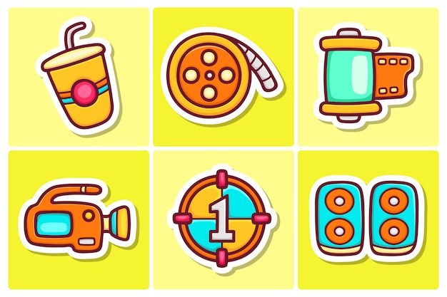 Cinema sticker icons doodle coloring vector