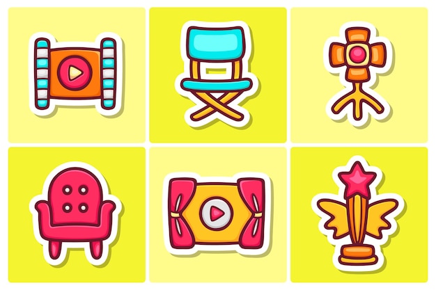 Cinema sticker icons doodle coloring vector