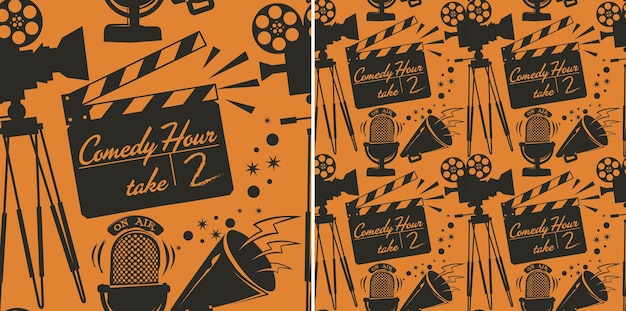 Cinema and theatre comedy hour seamless pattern illustration with cartoon style design