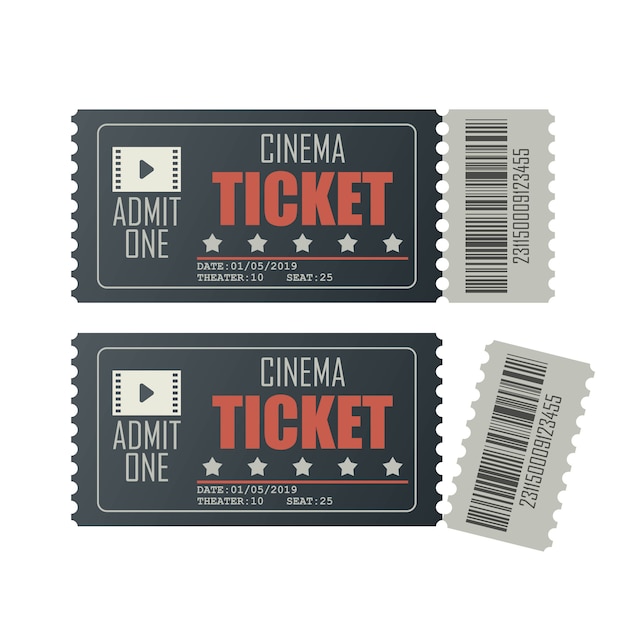 Vector cinema ticket illustration isolated on white