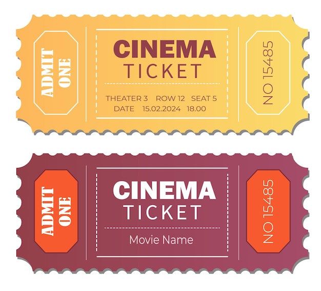 Cinema ticket template isolated on white background Admit one movie ticket samples icon