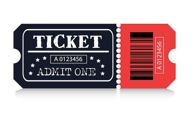 Cinema ticket with barcode Movie ticket template Realistic cinema theater admission pass mock up coupon Vintage retro old ticket red and black