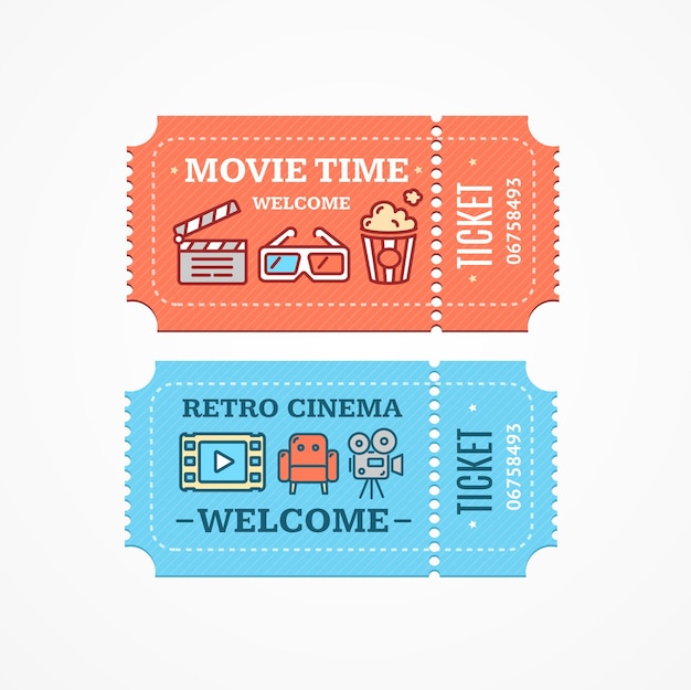 Cinema Tickets Flat Flat Design Style Icon Set.