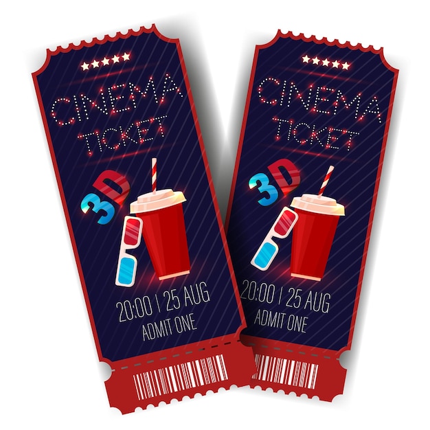 Cinema vector tickets isolated on white background. 3d cinema ticket.