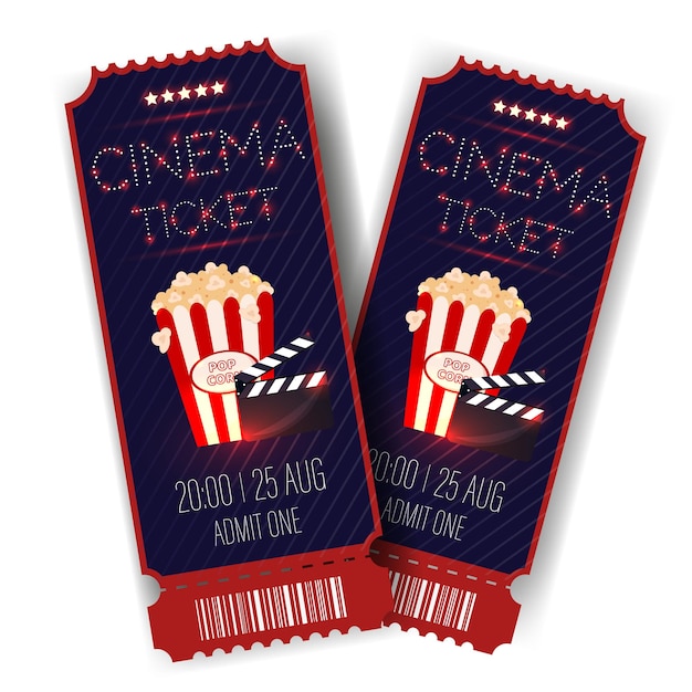 Cinema vector tickets isolated on white background. realistic front view illustration.