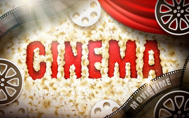 Vettore parola del cinema visualizzata da popcorn