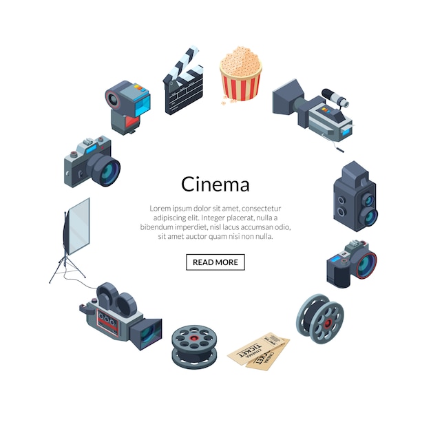 Vector cinematograph elements in circle shape form