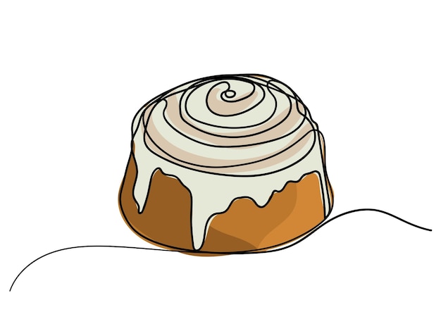ベクトル シナボン・ブン (cinnabon bun) 一行画 マクピーシード・ロール・ケーキ・バター・ロール (cake butter roll) の連続ライン画