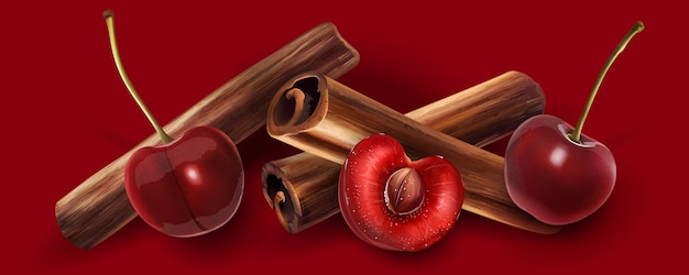 Vector cinnamon and cherry