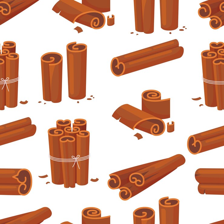 Vector cinnamon seamless pattern spices sticks culinary organic elements isolated cinnamons printable design for fabric or wrapping neoteric vector background