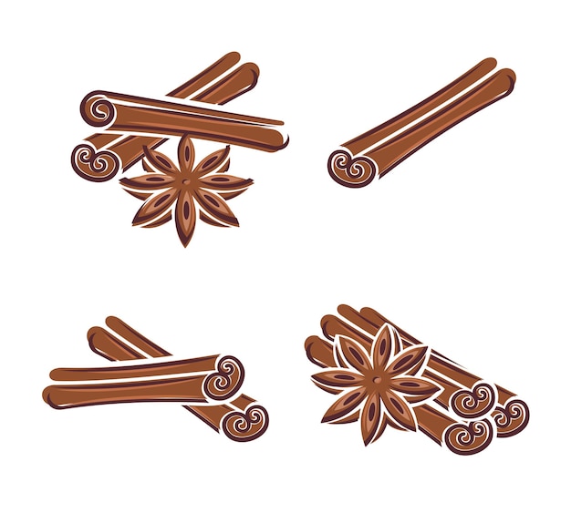 Cinnamon set Collection icon cinnamon Vector