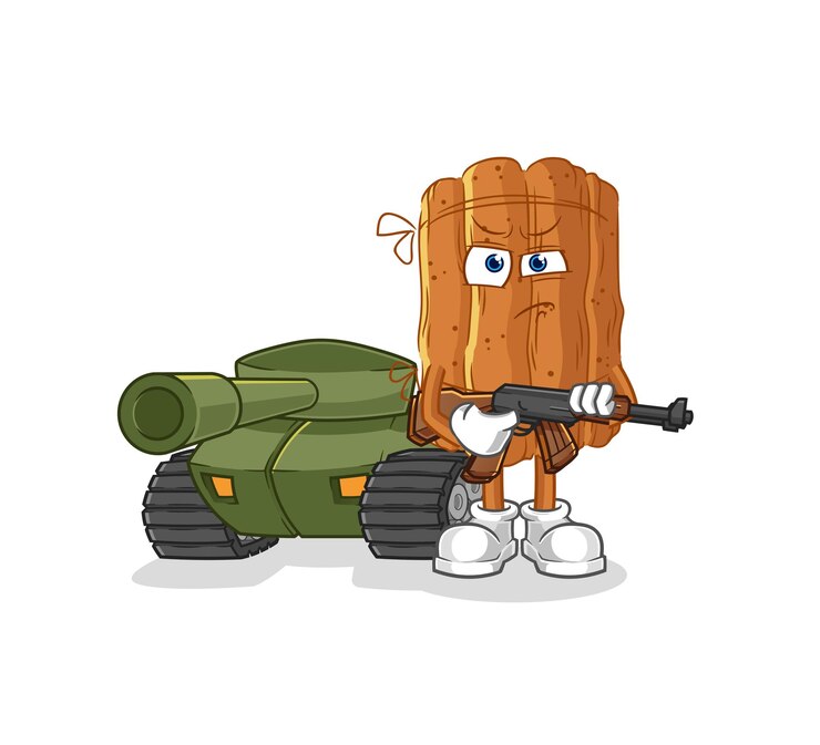 Vector cinnamon soldier with tank character cartoon mascot vector