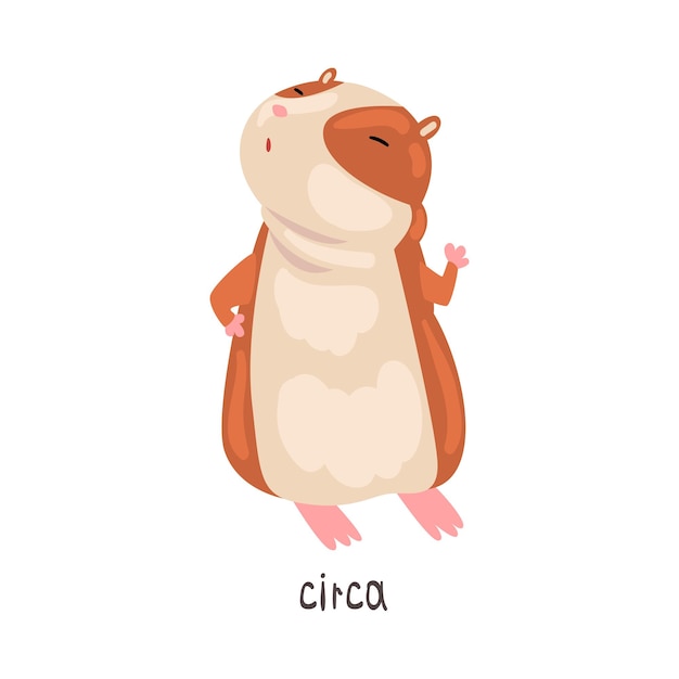 Circa Engelse taal voorvoegsel van plaats en schattig hamster personage educatief visueel materiaal