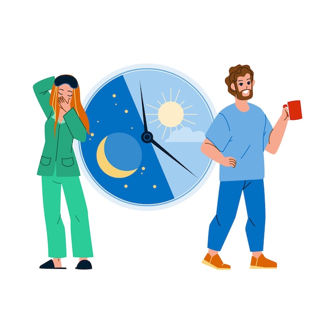 Circadian rhythm of young man and woman vector