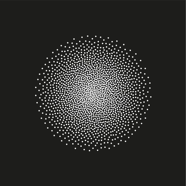 Vector circle, abstract radial gradient, fine black dots, circle with dots, black dotwork engraving pattern,